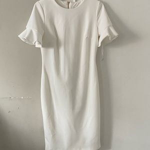 Calvin Klein size 6 white dress with golden zipper